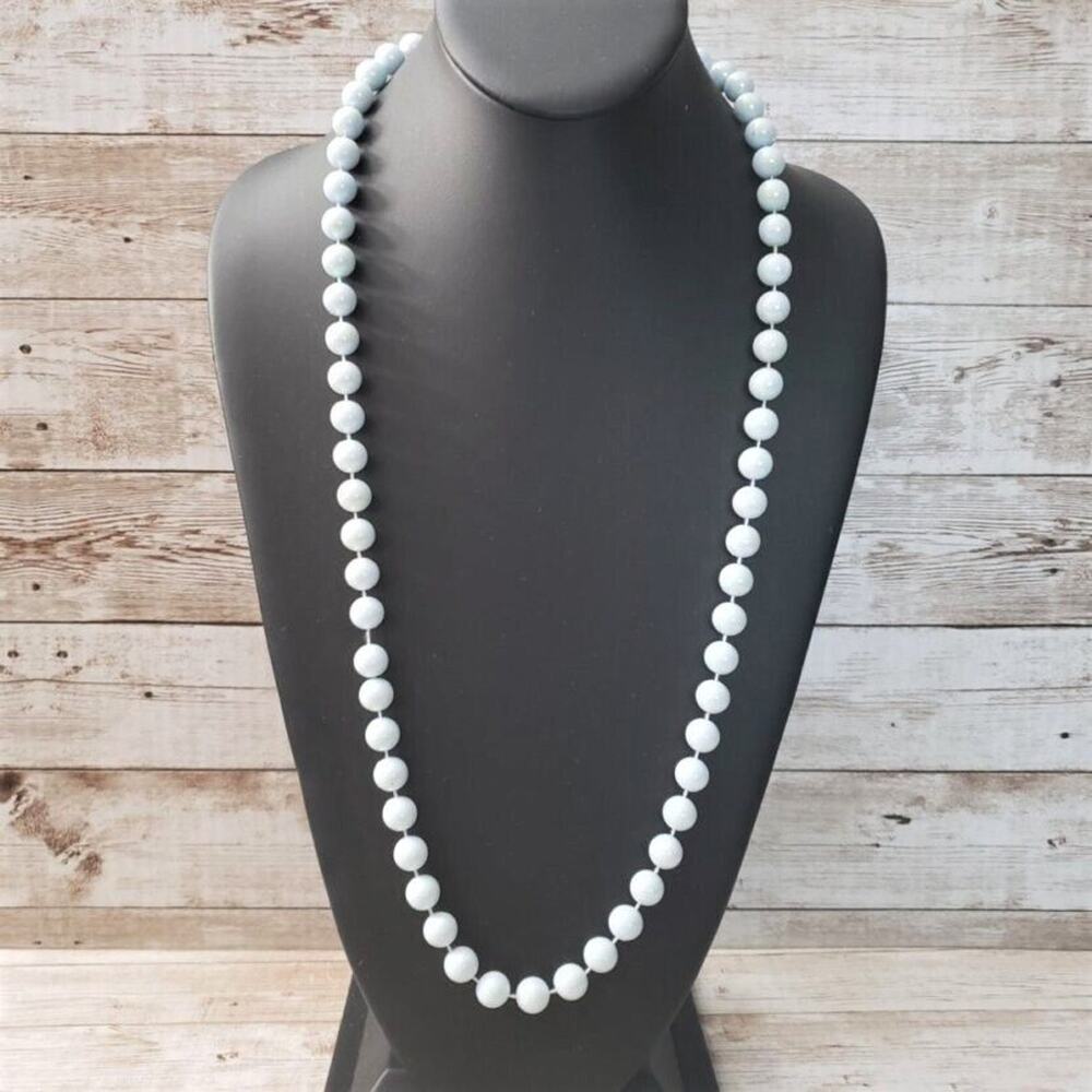 Vintage Necklace Long Very Light Blue Beaded Necklace